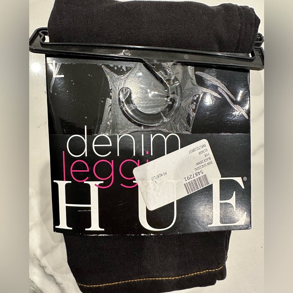 NWT Hue Black Denim-look “skinny jeanz” leggings, women’s size large